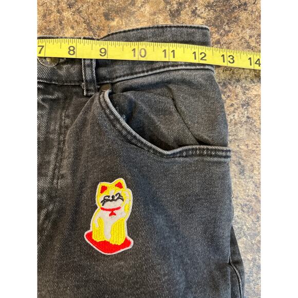 The Ragged Priest Lucky Cat Jeans Black Denim Size 24 Embroidered - Picture 9 of 10